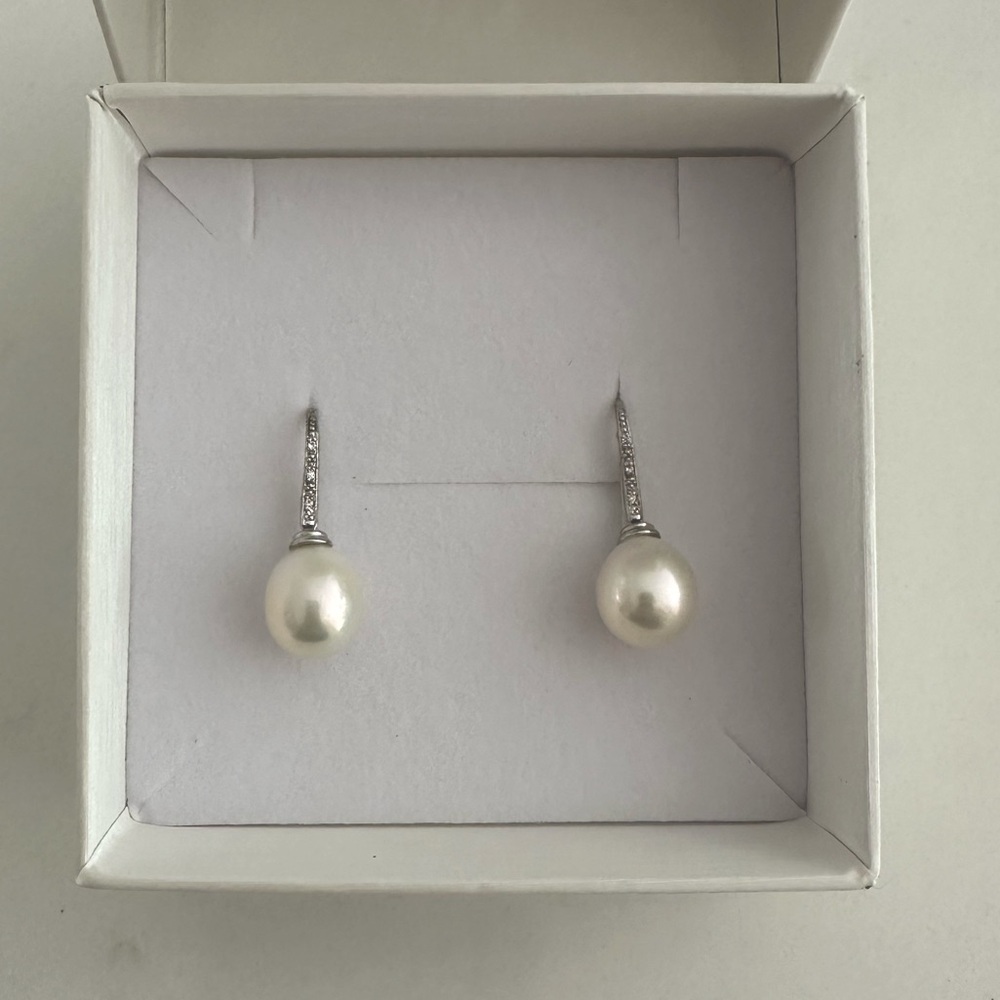 Imperial Pearl Sterling Silver Freshwater Pearl Earrings with Diamond Setting